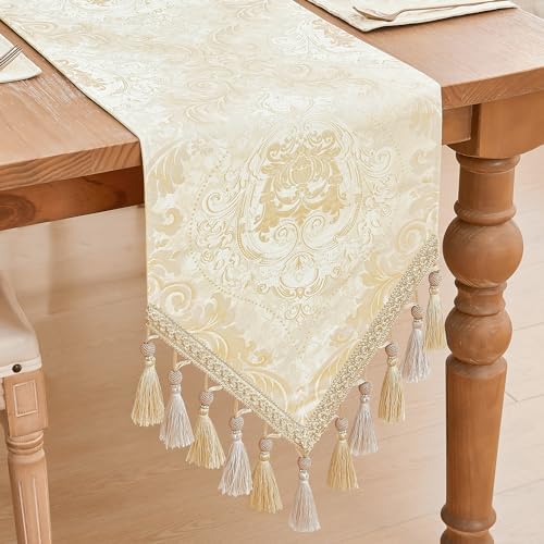 Loom and Mill Elegant Damask Table Runner 13x108 inch, Champagne Gold - Image 3