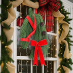 Suncalla 2 Pcs Christmas Horse Head Wreath Artificial Christmas Wreath Green Pine Needles Horsehead Decor with Red Ribbon Pinecone Farmhouse Xmas Garland for Front Door Farmhouse - Image 6