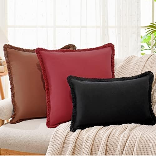 ZWJD Pillow Covers 18x18 Set of 2 Coffee Throw Pillow Covers with Fringe Chic Cotton Decorative Pillows Square Cushion Covers for Sofa Couch Bed Living Room Farmhouse Boho Decor - Image 3