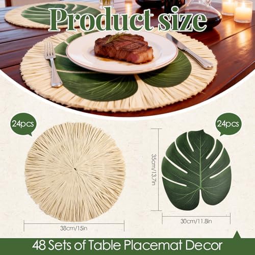 48Pcs Luau Placemats and Palm Placemat Raffia Grass Placemats Tropical Palm Leaf Place Mats for Dining Tables Family Gatherings Parties - Image 2