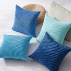 Topfinel Blue Throw Pillow Covers 18x18 Inch Set of 4,Soft Accent Corduroy Decorative Cushion Cover,Square Modern Pillow Case for Beach,Patio,Balcony,Living Room,Summer Gradient Shams Home Decor - Image 4