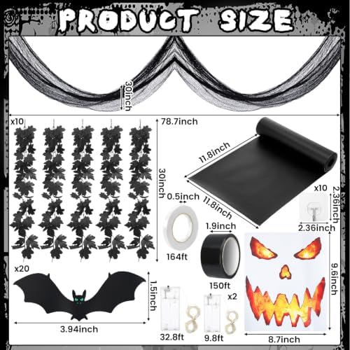 Yinder 47 Pcs Halloween Tree Decorations Set for Classroom Room Include Artificial Maple Vines Paper Bats Black Mesh with Kraft Paper Tape for Halloween Classroom Home Room Party Indoor Outdoor Decor - Image 3