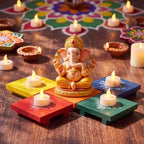 Kolam Trays Indian Return Gifts, Ganesh Pooja Chowki, 12 Pcs, Colorful - Image 6