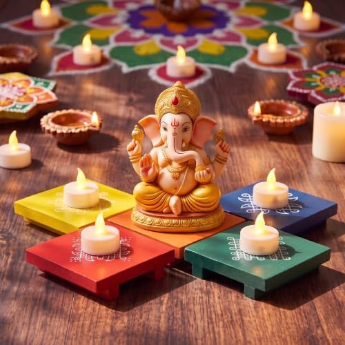 Kolam Trays Indian Return Gifts, Ganesh Pooja Chowki, 12 Pcs, Colorful - Image 6