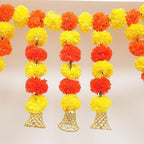 5 Ft Orange Yellow Marigold Door Hanging Toran - Indian Thorans - Atificial Flower Garland for Pooja Mandir, Door, Diwali Decoration Toran - Indian Housewarming Décor, Bandhanwar (Pack of 1) - Image 3