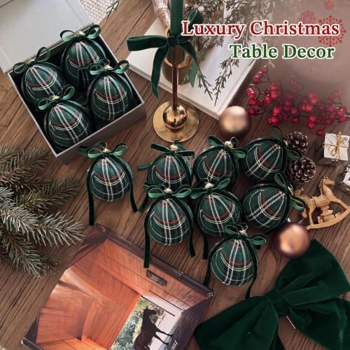Gemscream 12 Pcs Navy Blue and Green Tartan Christmas Ornaments 3.15 Inch - Image 6