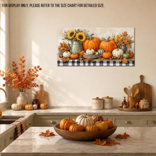 WAXWHELK Pumpkin Fall Canvas Wall Art, Pumpkin Sunflower Harvest Still Life Painting Pictures Rustic Farmhouse Autumn Thanksgiving Home Decor Artwork for Living Room Bedroom (24"x47") - Image 3