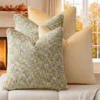 a moment Yellow 4 Pack Throw Pillow Covers - Chenille & Velvet Set with Piping, Farmhouse Textured Design Pillow Cases for Couch Sofa Bed Livingroom (18x18 Inch, No Insert) by amoment