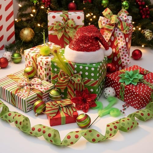 Halfchet 43 Pcs Christmas Tree Hanging Decorations Xmas Tree Ornaments Holiday Mini Pendants Ribbon Candy Red White and Green Hanging Ornaments for Party Decoration - Image 4