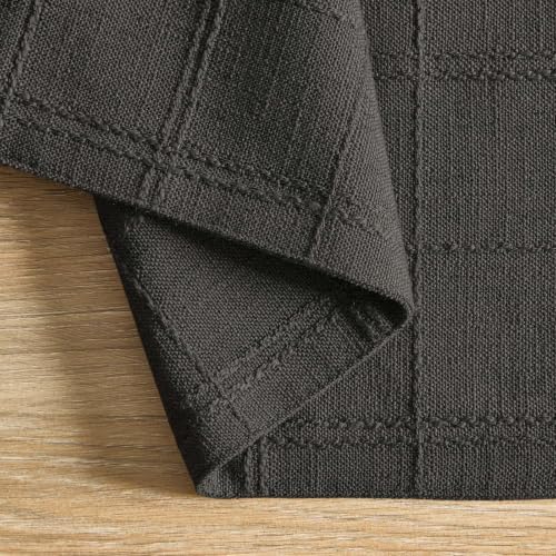 ZeeMart Linen Checked Farmhouse Placemats Set of 6, Charcoal 13x19in - Image 3