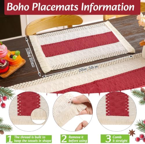 Boho Table Runner and Placemats Set, 6 Sets, Red B, 12x72 - Image 5