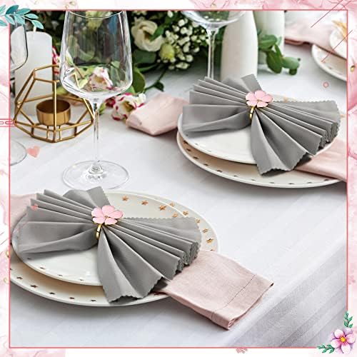 Patelai 50 Pcs Pink Gold Flower Napkin Rings for Wedding Party Banquet - Image 4