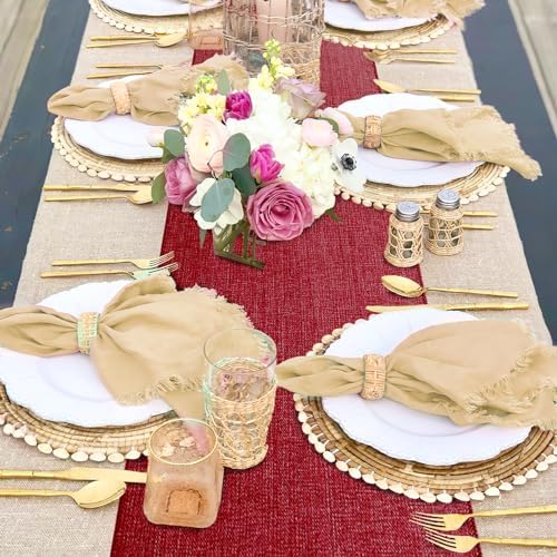 6 Pack Burgundy Farmhouse Table Runners Burlap Roll 13x84 inch - Image 2