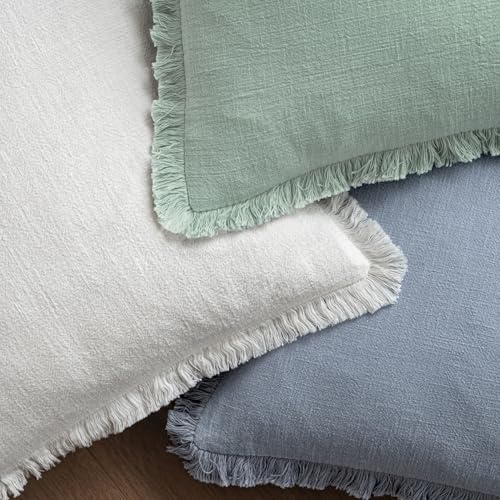 MIULEE Linen Fringe Decorative Euro Throw Pillow Covers Light Blue 22x22 - Image 4