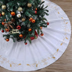 72inch Extra Large Christmas Tree Skirt White Luxury Velvet Plush Fur Skirts with Gold Embroidery Xmas Velvet Tree Skirt Holly Leaves Gold Embroidered Trees Skirt for Christmas Holiday Party Decor by QOUBAI
