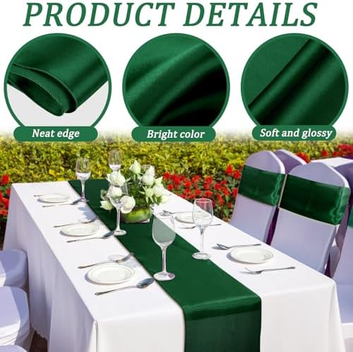 Bencailor 24 Pcs Dark Green Satin Table Runners Bulk, 12 x 108 Inch - Image 5
