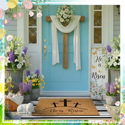 Moucuny 2 Coir Outdoor Mat,Non Slip, 24'' X 35'',16'' X 28'', He is Risen - Image 6