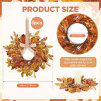 6 PCS 9" Mini Fall Wreaths for Kitchen Cabinets Fall Wreaths for Front Door Autumn Wreath with Golden Eucalyptus Leaves Oak Leaves with Ribbon for Farmhouse Home Wall Window Festival Wedding Decor - Image 3