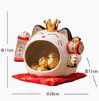 EatingBiting 7.9" Japanese Ceramics Maneki Neko Crown Cat Big Mouth Ornament Collectible Figurine Storage Box Decoration Art Sculpture Home Decor Decorative Beckoning Cat for Business Opening - Image 2