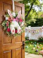 Easter Bunny Butt Wreath, Spring Door Decoration Kit, Colorful Ribbon and Floral Design, 18 x 15.8 Inches, Indoor Outdoor Welcome Sign - Image 2