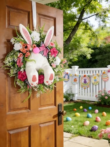 Easter Bunny Butt Wreath, Spring Door Decoration Kit, Colorful Ribbon and Floral Design, 18 x 15.8 Inches, Indoor Outdoor Welcome Sign - Image 2