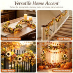 6FT Fall Garland with Lights, Artificial Sunflower Pumpkin Berry Pinecone Daisy Vine, Thanksgiving Autumn Harvest Home Decor for Mantle Porch Table Centerpiece - Image 7