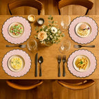 Ridhi Floral Block Print Round Placemats 15" in, Set of 4,Heart Pink Stripe - Image 3