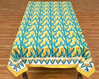 72x160 Inches Rectangle Hand Block Printed Cotton Tablecloth, Yellow Blue Floral Table Cloths Washable, Indian Table Linen For Halloween Christmas Outdoor Thanksgiving Gifts Home Decor Dinning Outdoor - Image 2