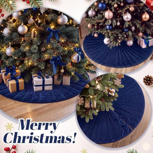 Foilswirl 60 Inch Navy Blue Velvet Quilted Christmas Tree Skirt - Image 6