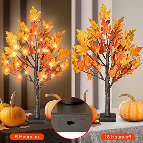 24 Inch Fall Lighted Maple Tree, 2FT Fall Tree with 36 LEDs, 6 Acorns, Timer Battery Operated, Thanksgiving Decorations Table Lights Tree for Autumn Wedding Party Gift Harvest Home - Image 4