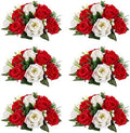 NUPTIO Pcs of 6 Fake Flower Ball Arrangement Bouquet,15 Heads Plastic Roses with Base, Suitable for Our Store's Wedding Centerpiece Flower Rack for Parties Valentine's Day Home Décor (Red & White) by Nuptio