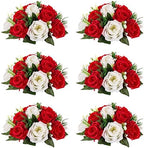 NUPTIO Pcs of 6 Fake Flower Ball Arrangement Bouquet,15 Heads Plastic Roses with Base, Suitable for Our Store's Wedding Centerpiece Flower Rack for Parties Valentine's Day Home Décor (Red & White) by Nuptio