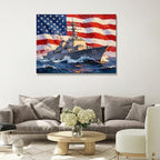 July 4th Patriotic Canvas Wall Art 4th of July USA Decorations American Flag Battleship Picture Wall Decor Independence Day Home Decor 16x24in - Image 2