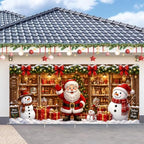7x16FT Christmas Santa Claus Snowman Garage Door Cover Decorations Merry Christmas Garage Door Banner for Outdoor Indoor Christmas Decorations Party Photography Backdrop by ANNAQUEEN