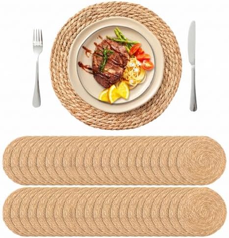 13.8'' Round Woven Placemats Set of 40, Boho Wicker Chargers, Terrekraft by TerrekraftMakeLuxuryTraysAffordable