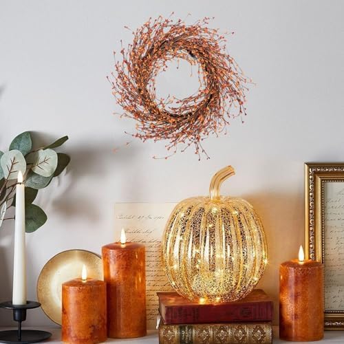 Jobflower 24 inches Orange Berry Fall Wreaths for Front Door - Image 3