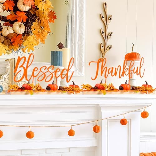Amyhill 3 Pcs Fall Table Centerpiece Thankful Blessed Grateful Wood Sign - Image 3