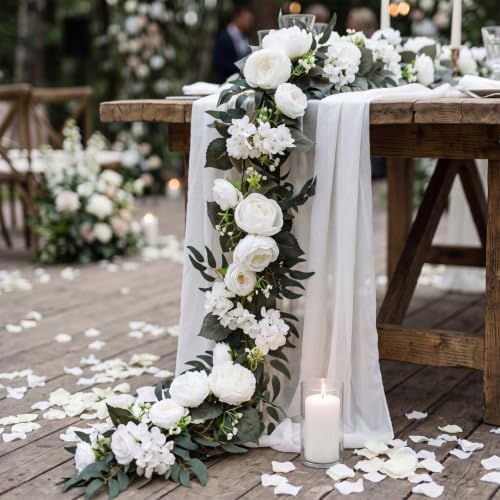 2 Pack 12ft Artificial Peony Flower Garland Vine, White - Image 5