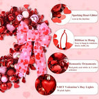 Waipfaru 14.2'' Valentines Day Wreath, Heart Wreaths for Front Door, Red Pink White Valentine Wreath Decorations with Bowknot Lights for Valentine's Home Wedding Party Wall Window Gifts Decor - Image 6