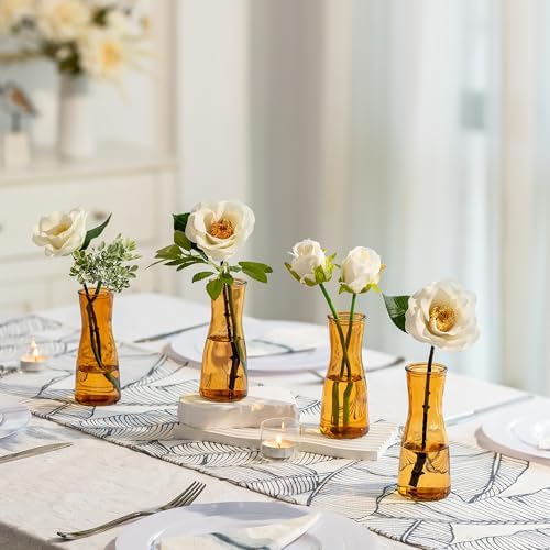 Glasseam Brown Glass Bud Vase: Small Set of 12 Mini Vases for Centerpieces, Flowers, Wedding Table, Dining Room Decoration - Modern Minimalist Cute Decorative Decor - Image 3