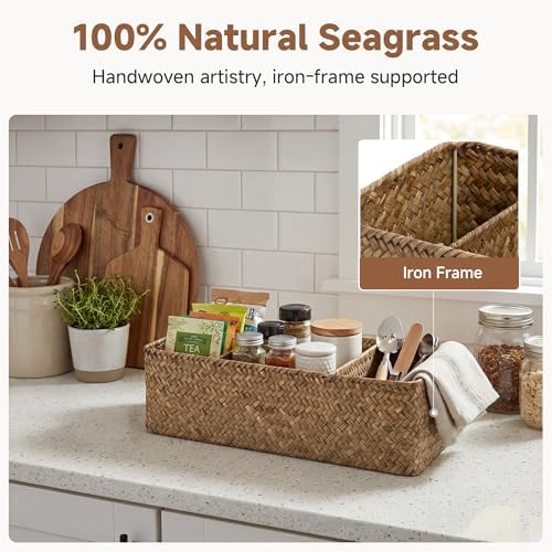 StorageWorks Toilet Paper Basket, 3-Section Toilet Tank Basket, Seagrass - Image 4