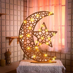 DoubleFill Eid Mubarak Ramadan Crescent Moon Star Light 27.56 x 20.67 Inches LED Wooden Ramadan Mubarak Decoration Eid Gift for Home Bedroom Floor Yard Lawn Islamic Outdoor Decor(Classic) - Image 5