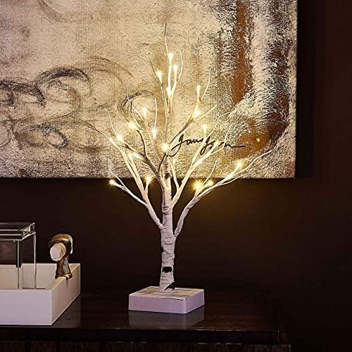 Hairui Pre-lit Tabletop Birch Tree with Timer 24LED 18IN Battery Operated for Christmas Father's Day Party Decoration 2 Sets - Image 7
