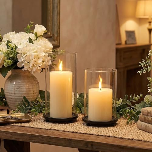 Set of 2 Black Hurricane Candle Holders with Glass Sleeves - Image 3