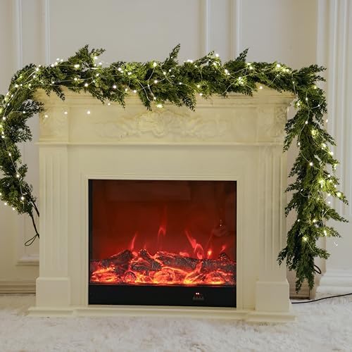 MISSPIN Christmas Garland with Lights, Real Touch Winter Pine Garland, Green Artificial Greenery Garland for Table, Mantle, Wall, Indoor, Outdoor Christmas Decorations by MISSPINWEDDING