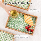 Rectangle Rattan Tray with Mother of Pearl Inlay, Rattan Serving Tray with Handle for Coffee, Bread, Fruits, Snacks, Decorative Wicker Tray for Table Decor (Rectangle Green Leaf, 13"×9") - Image 4