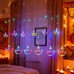 KYMY Happy Diwali Curtain String Lights, Battery Operated Deepavali Rangoli Window String Night Lights, Lotus Diyas Shaped Lamps Decorations for Wedding Wall Window Fence Bedroom Indoor Outdoor - Image 3