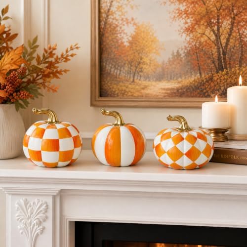 Briful 3-Piece White and Orange Resin Pumpkin Set for Fall Decor - Image 3