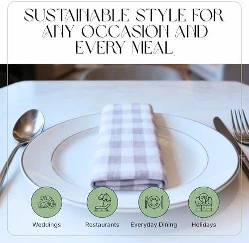 Cloth Napkins Set of 12, 100% Cotton Reusable Gingham Printed Dinner Napkins, 18x18 Inch Washable Table & Kitchen Napkins for Home, Dining, Entertaining, Cloud Gray & White - Image 5