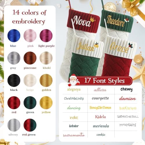 Personalized Christmas Stockings,Custom Embroidered Name & Monogram Knit Stockings for Kids,Family - Checkered Cable Knit 18" Christmas Stocking for Fireplace Holiday Decor(8 Pack) - Image 4